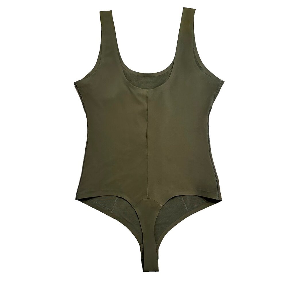 Pinsy Scoop Tank Hourglass Shapewear Thong Bodysuit - XL Long - Forest Green - Picture 5 of 7